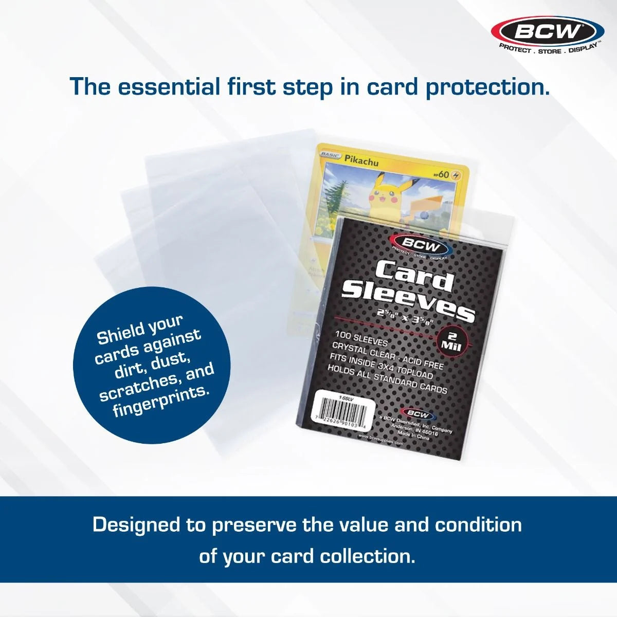 BCW Standard Card Sleeves (2-5/8" x 3-5/8") - 100 Pack for Standard Sized Cards