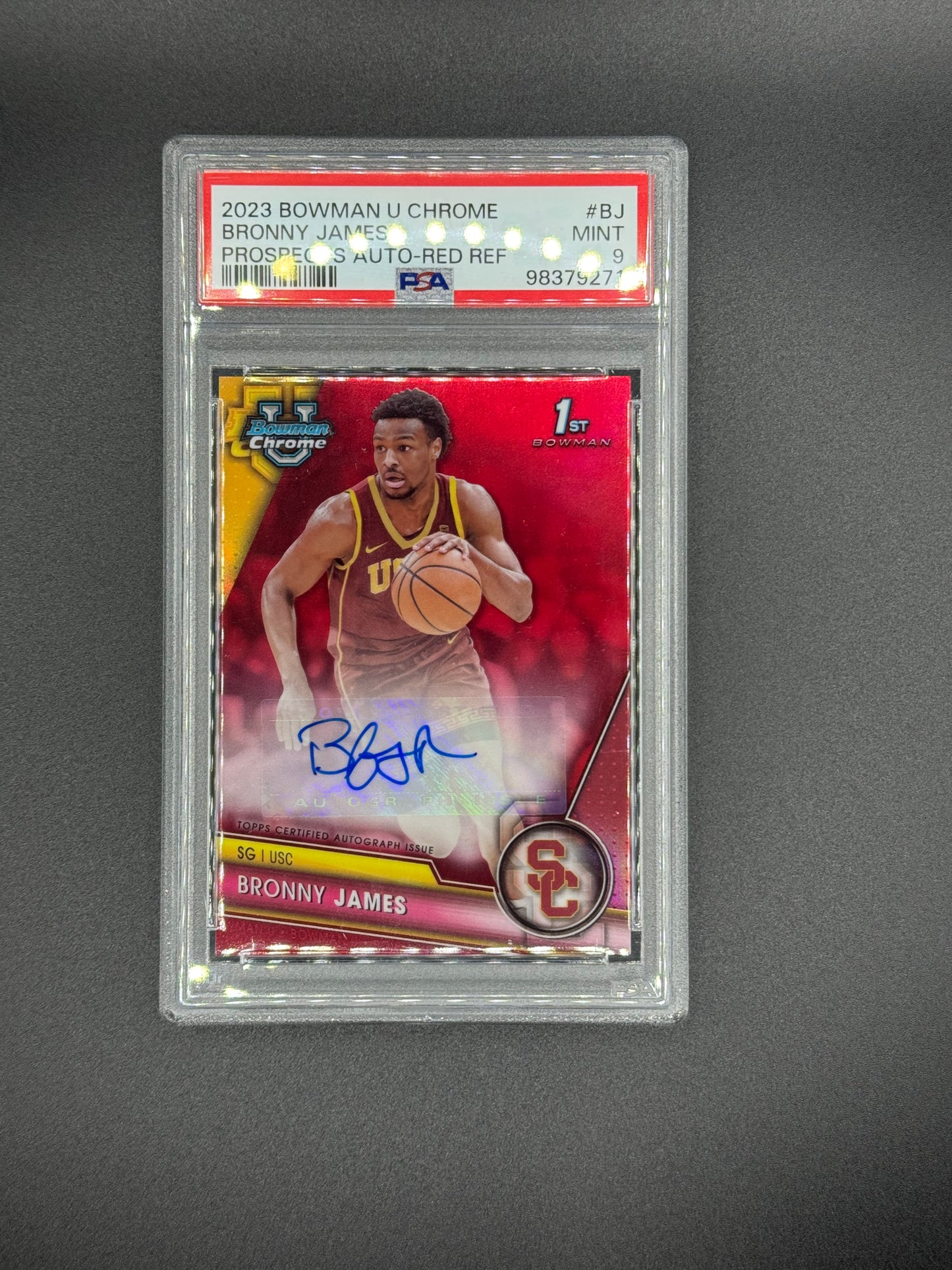 2023-2024 Bowman U Chrome 1st Bronny James Numbered 1/5 Auto Red Refractor PSA 9