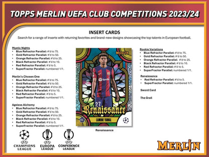 2023-24 Topps Chrome Merlin UEFA Club Competitions Soccer Single Pack from Hobby Box